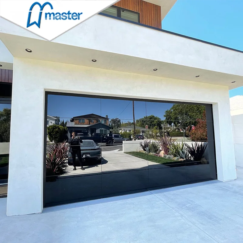 Double Frameless Modern Design Overhead Electric Automatic Sectional Aluminum Mirror Glass Garage Door for Home