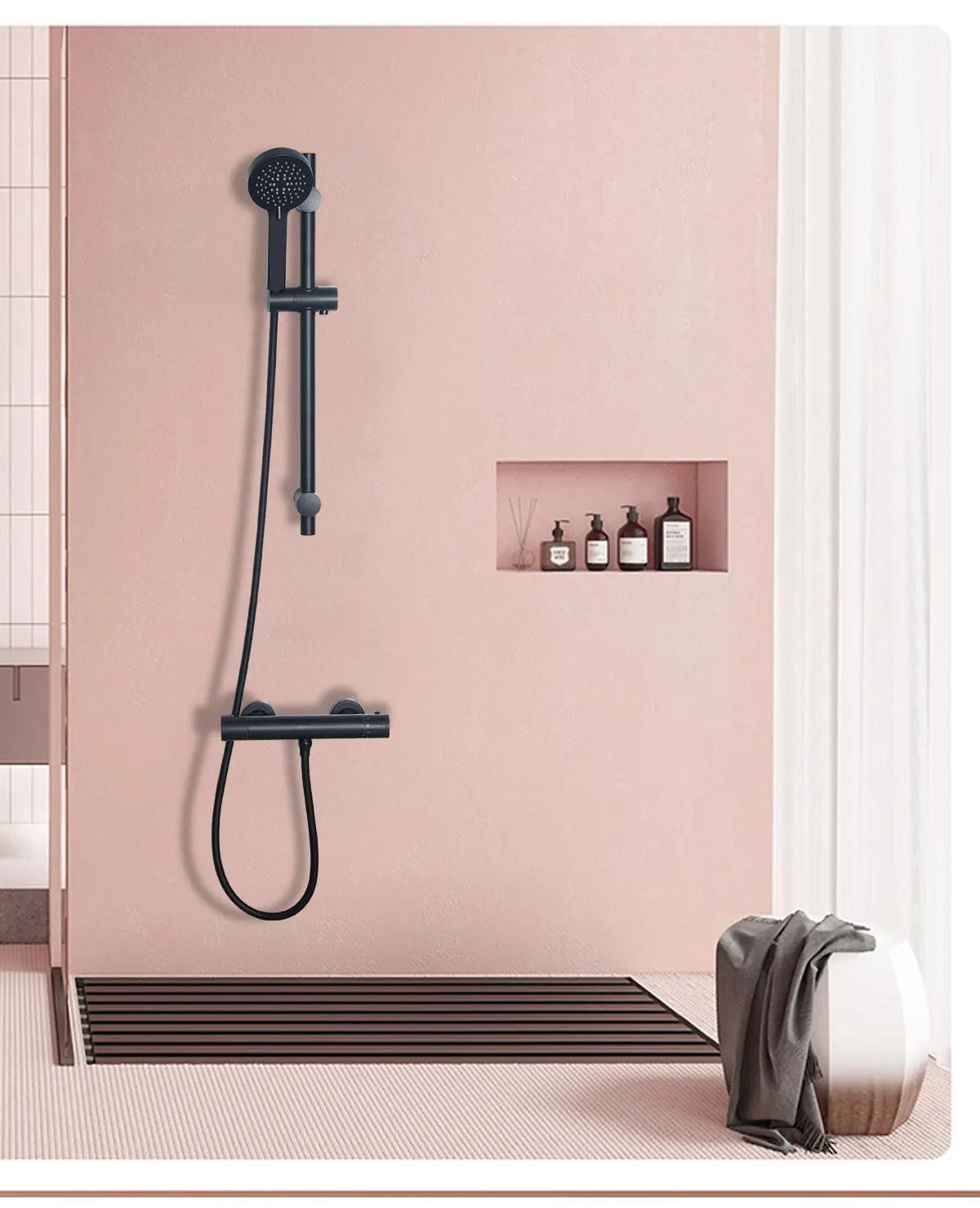 Modern Brass Round Single Function Bar Valve Shower  System - Black supplier
