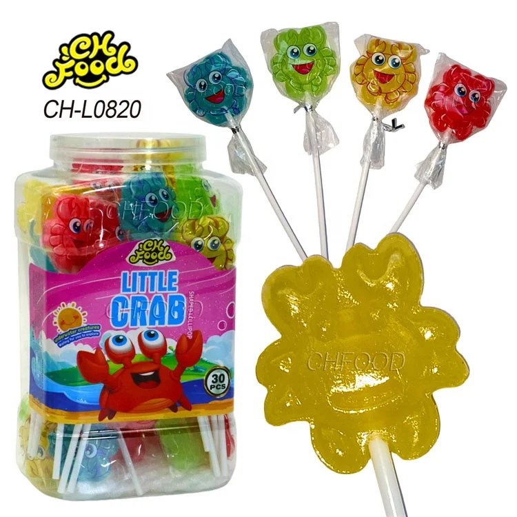 Colour Mixture Fruit Flavor Crab Shape Lollipop Hard Candy Sweets Wholesale Halal Candy