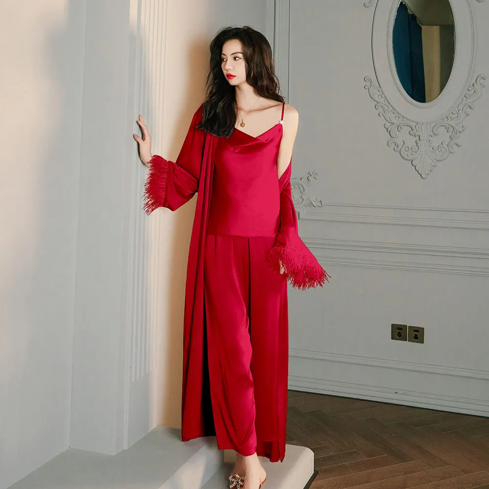 silk and feather dressing gown Changuan Feather Bridal Robe Silk Satin Fur Robes for Women Long Old Hollywood Nightgown Bathrobe Sleepwear Lingerie Maternity Robes for Photoshoot Black Small-Medium at Amazon Women's Clothing store