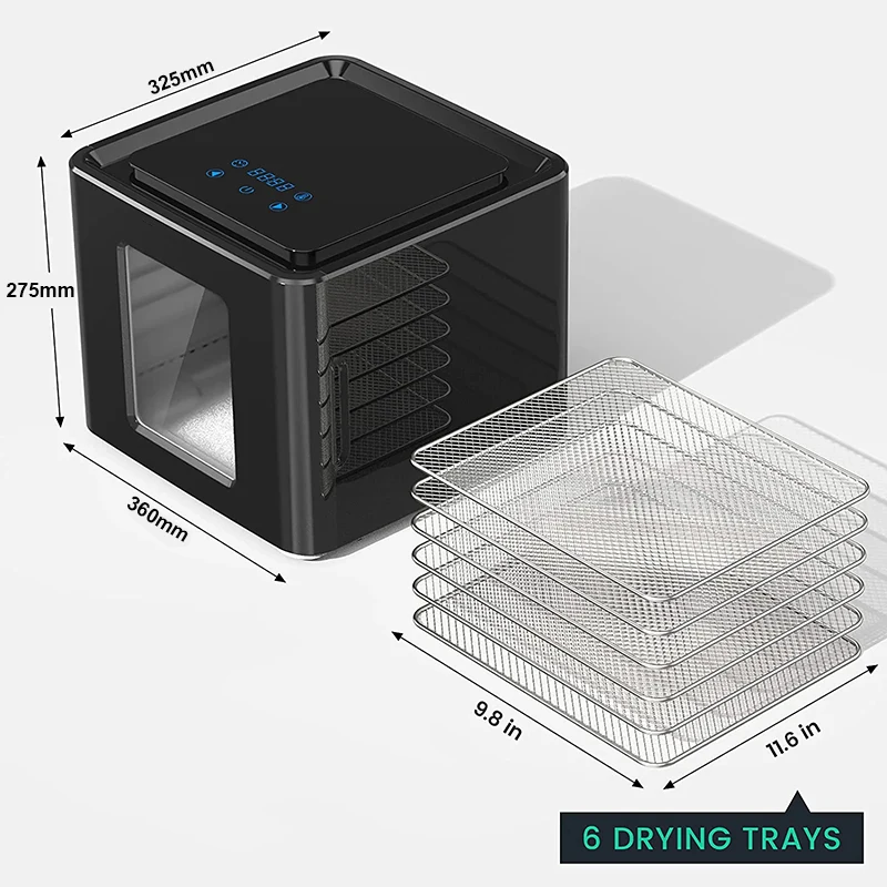 Household LED Touch Control Design 6 Stainless Steel Trays Food Dehydrator Machine