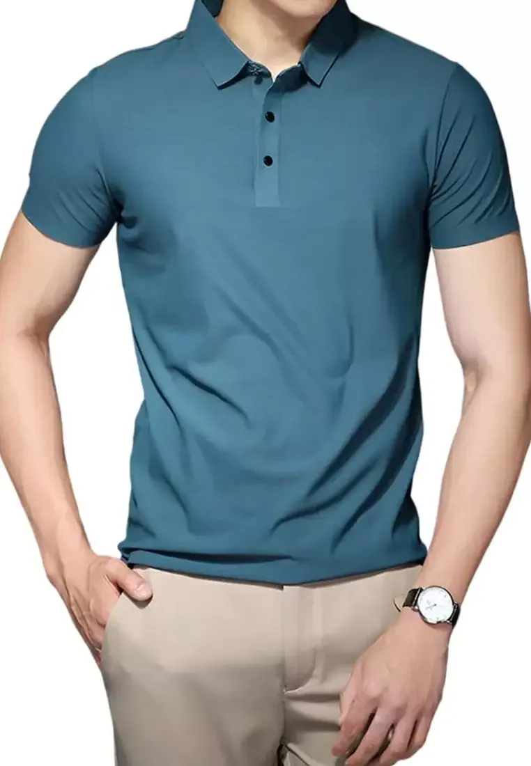Men's Summer Cool Feeling Ice Silk Short Sleeve Polo Shirt Business ...