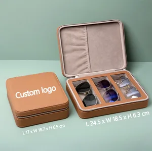 Custom Logo Print Travel 3 Slots PU Leather Eyeglasses Storage Box Sunglasses Box Jewelry Display Case 2pcs 3pcs Watch Box