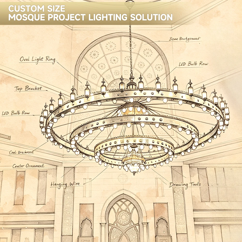 cpl-009 Grand Mosque Lantern Chandelier – Custom Multi-Tiered LED Lighting for Masjid Prayer Hall