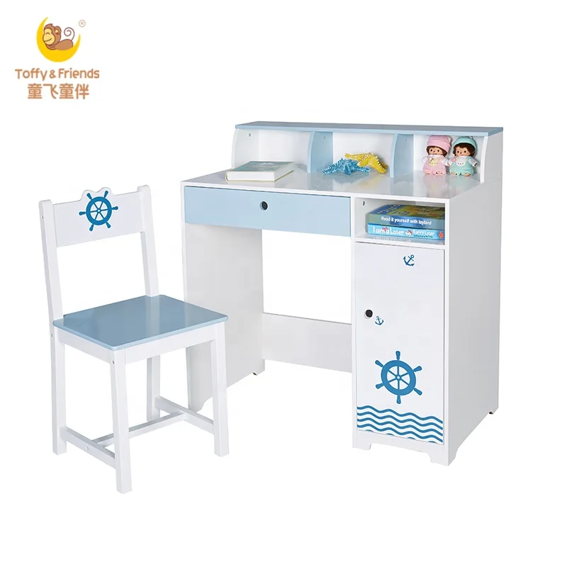 Toffy Friends Kids Desk Chair Set With Storage Cabinet In Navigation Design Buy Kids Study Table Chair Children Desk Wood Kids Desk Product On Alibaba Com