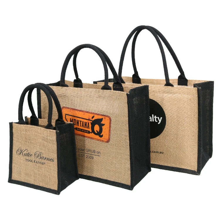 Personalized Private Label Pattern Printing Shopping Carry Natural Brown Jute Tote Bag for Gifts
