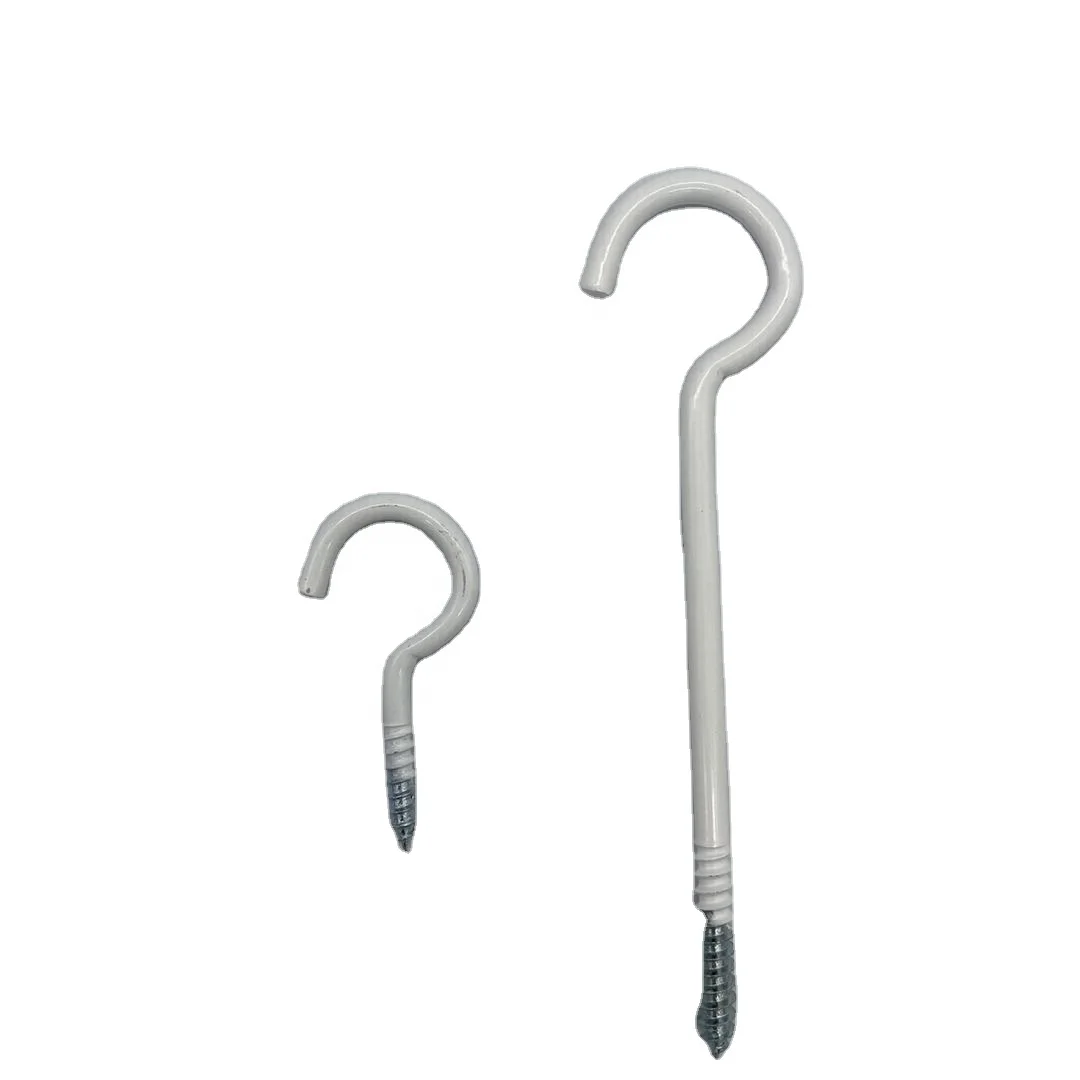 Hooks Question Mark Hook Metal Screw  White Painted Cup Hook