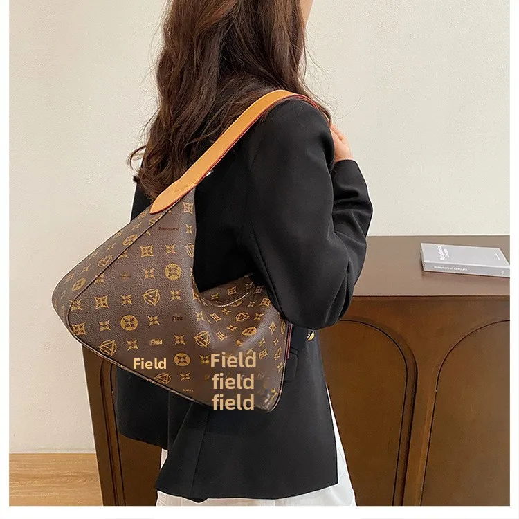 Women’s European-American Vintage Retro Print Tote Bag Zipper Closure Large Capacity Stylish Textured PU Soft Leather Acrylic