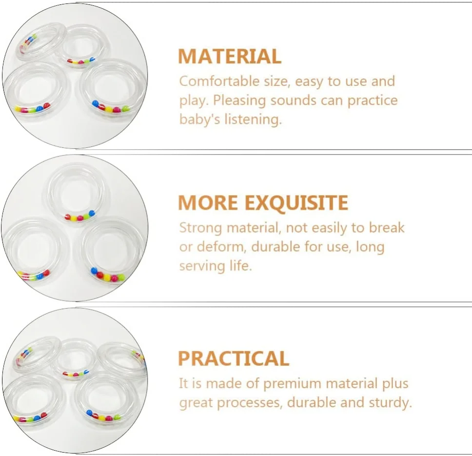 Clear Colorful Beads Insert Portable Infant Baby Toys Plastic Rattle Ring  Amigurumi Supplies Baby Plastic Rattle Ring