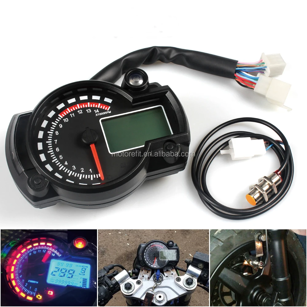 RTS Universal 7 Colors Motorcycle Digital Instrument Speedometer Odometer Adjustable Panel LCD Gauge for RX2N 4 Cylinders