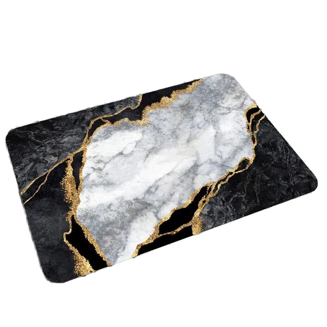 Super Absorbent Diatomaceous Earth Stone Bath Mat Black White Golden Marble Quick-Drying Non-Slip Bathroom Carpet Easy Clean