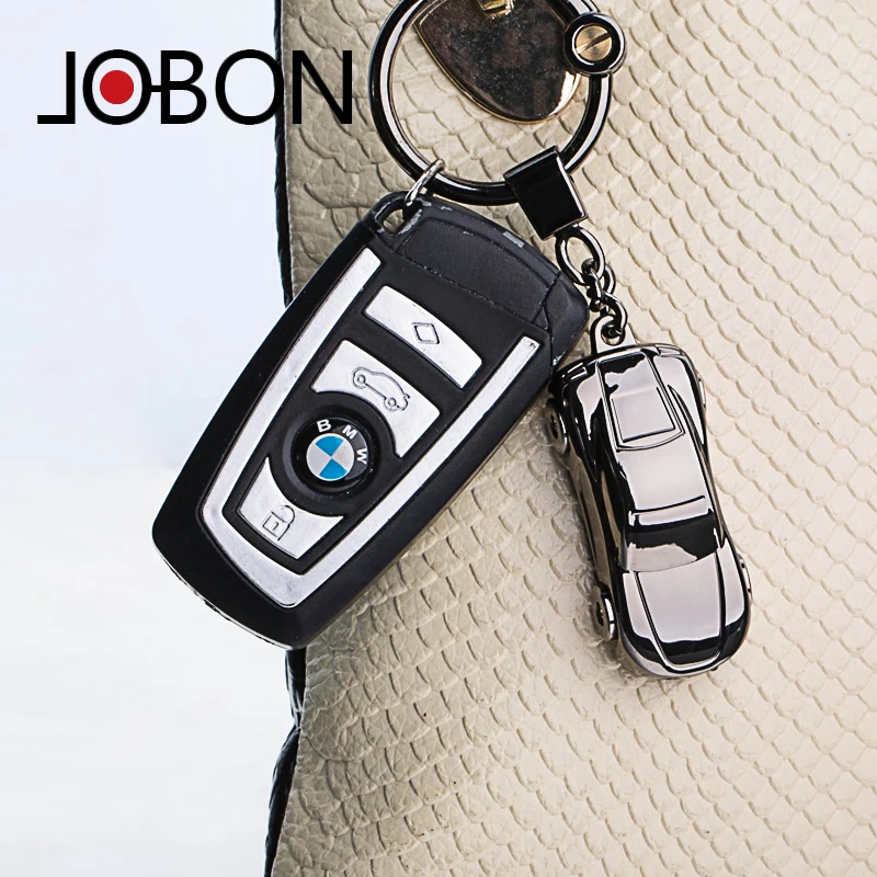 JOBON Customized Custom Logo Metal Car Key Chain Holder With LED Light Zinc Alloy Electroplate With Gift Box
