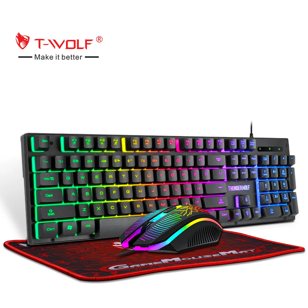 T-WOLF TF31 ゲーミングキーボード3セットコンボキット T-WOLF TF31 Wired Gaming Keyboard and Mouse Combo - 104 Keys RGB