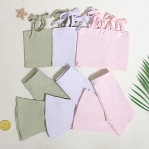 Superior Quality Fashion Custom Design Baby Solid Color Girls Spaghetti Strap Crop Bell-bottom Sets for Sport
