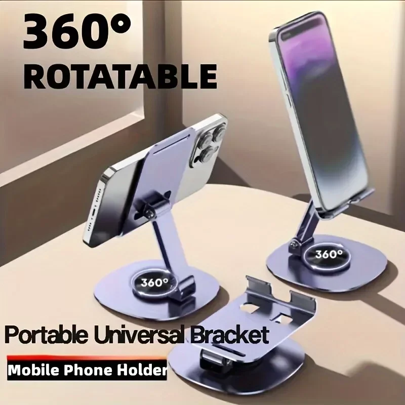 Aluminum Alloy Rotatable Cell Phone and Tablet Stand - 360 Degree Adjustable Des