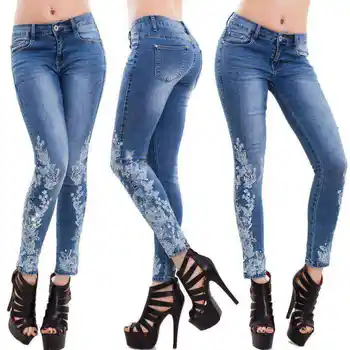 High Quality Slim Pants Color Fashion Denim Womens Ripped Jeans for Women Waist Plain Vintage Nonwoven Heat-transfer Printing