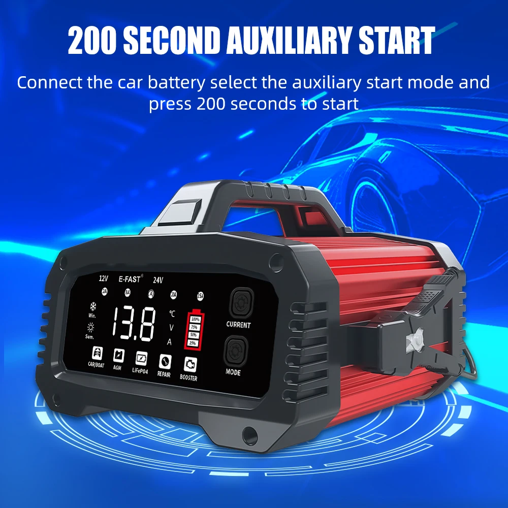 YDBAO Caricabatterie da Auto Moto 6A 12V/24V per Litio/Acido al Piombo