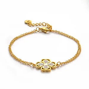 OEM Women's Trendy Stainless Steel Flower Zircon Bracelet Waterproof Tarnish-Free Fashion Bangles