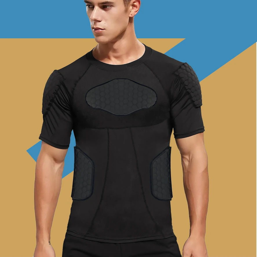 Men's Sports Shock Rash Guard Compression Padded Shirt For Soccer Basketball Protective Gear