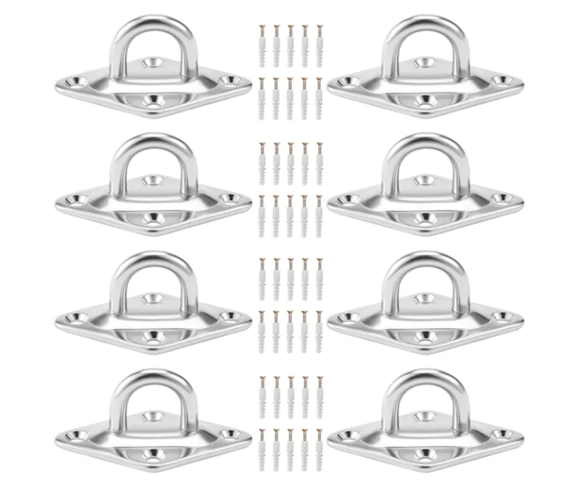Stainless Steel Eye Plate Mounting Hooks Eye Plate Heavy Duty Stainless Steel Eye Plate Pad Oblong Pad Eye Plates 304 Stainless Steel Heavy Duty Hangers for Swing,Yoga and Shade Sail 6 Pieces 