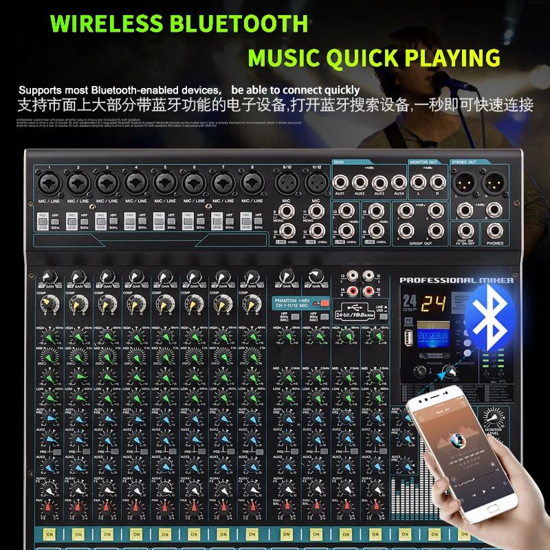 Xtuga MFX162 High Quality 16 Channels Audio Mixer 24 Digital Effect DJ KTV Karaoke Player Sound System Mixer Console
