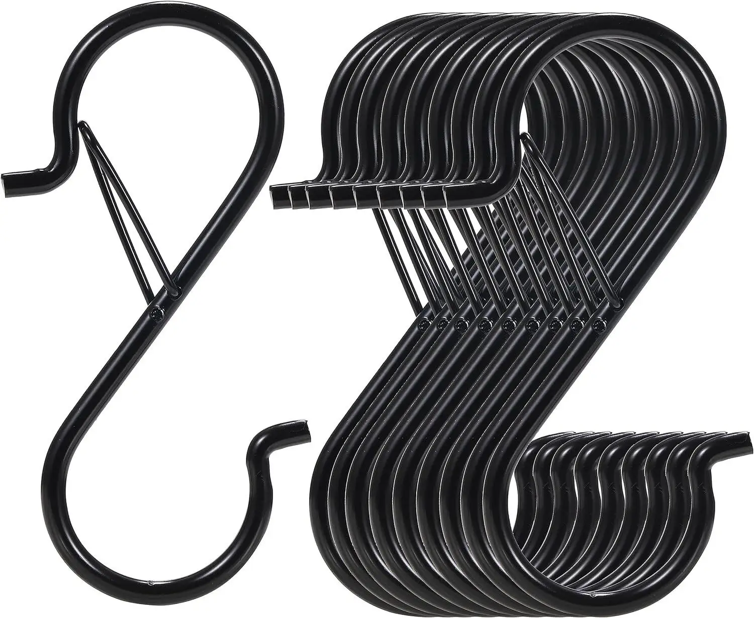 92MM Black S Hook With Locking Spring for Hanging Plants Clothes Kitchen Utensil Pots and Pans Bags