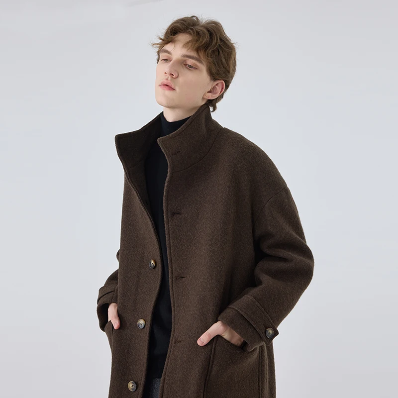 Men's Mid-length Wool Overcoat Autumn And Winter Trenchcoat Trendy Loose Fit - Image 3