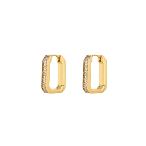 2026 18K Gold Plated Stainless Steel Zircon Trendy Geometric Hypoallergenic Rectangular Hoop Earrings for Women GRS Certified