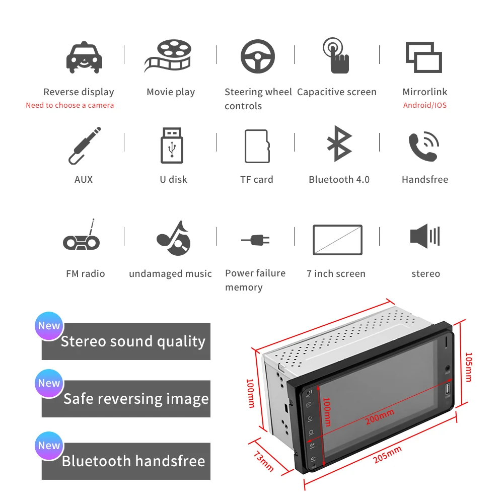 Double din car stereo mp5 player for Corolla with BT AUX car radio video player 7 inch autoradio audio mp5 player