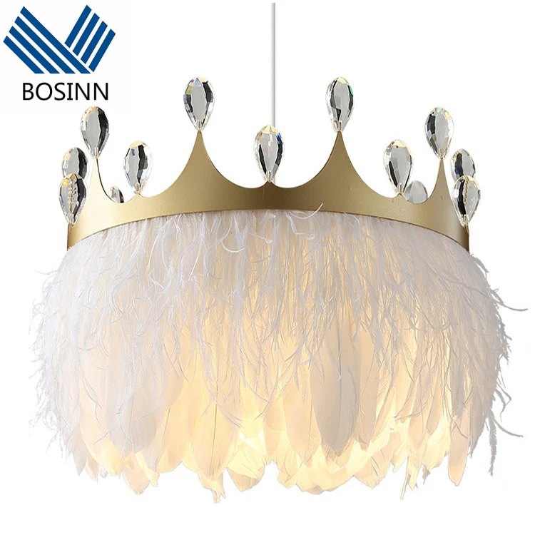 Lampada A Sospensione Con Piume Di Struzzo Vere - Lampadario Romantico In Cristallo Di Piume Per Camera Da Letto, Soggiorno, Ragazze - Luce Calda E Morbida