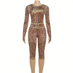 Dropshipping New Arrivals Popular 2026 Women Clothing Long Sleeve Leopard Print Two Piece Midi Set