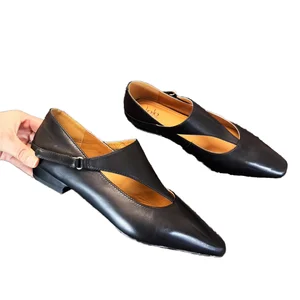 2026 Fall New Arrival Custom Women's Mary Jane Flat Leather Shoes Pointed Toe Slip-On Closure Soft Anti-Slip for Work Trend