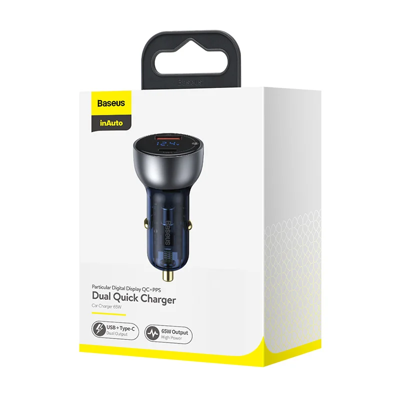 Baseus Particular Digital Display Dual Quick Charger Caricabatterie Per Auto 65W Car Charger
