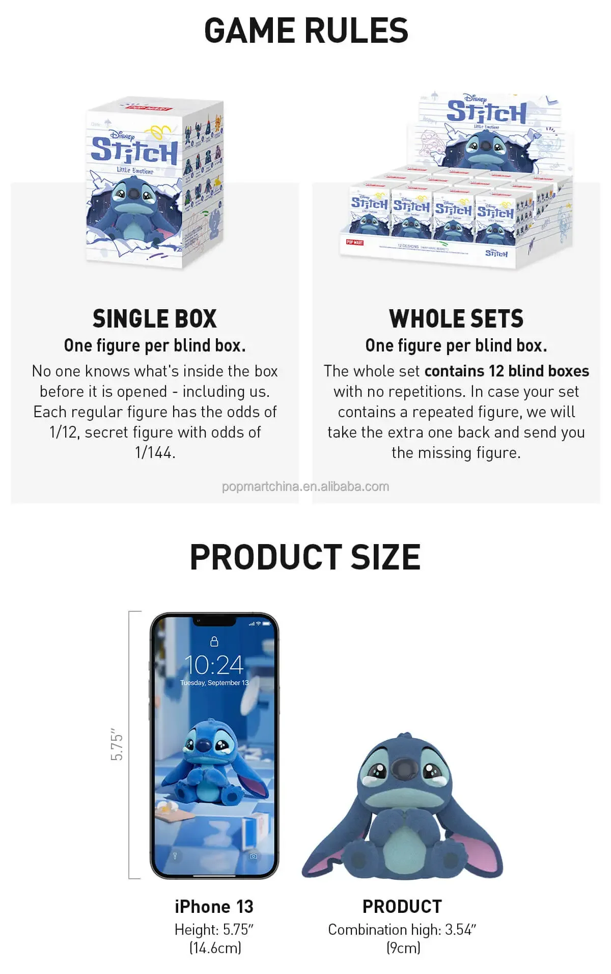 Figurine POP MART Stitch Little Emotions - Boîte Blind Box LABUBU - Neuf Scellé 2025