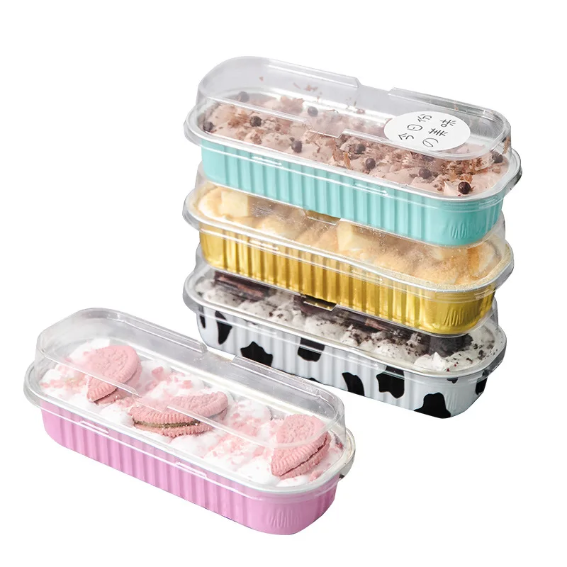 Mousse Cake Packaging Box Rectangular Aluminum Foil Dessert Transparent Containers Bakery Food Cheese Boxes