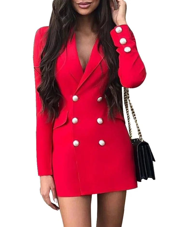 Shop Our One Piece Sell Women Office Button Dress Red Blazer Dress