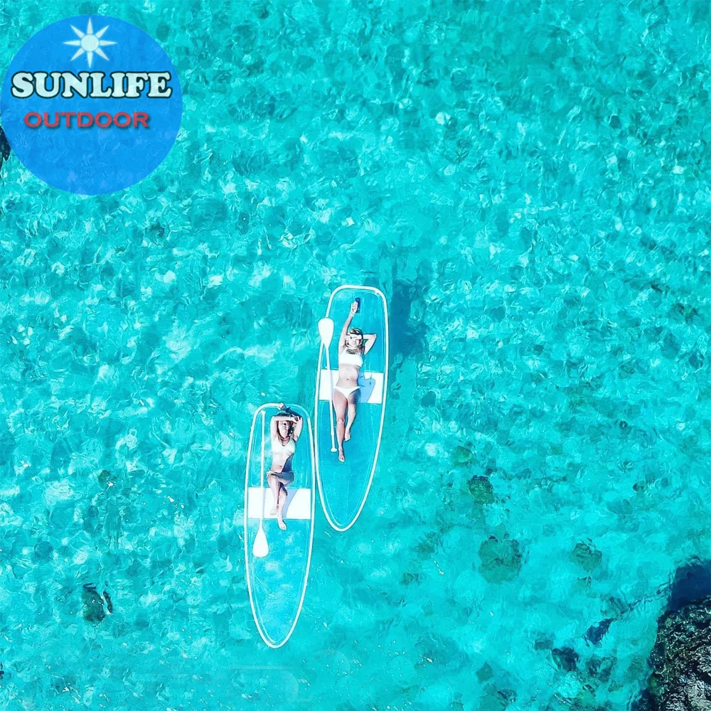 2020 New Style Wholesales  Lexan Transparent Clear Paddle Board  Transparent SUP with Paddles and Foot Leash
