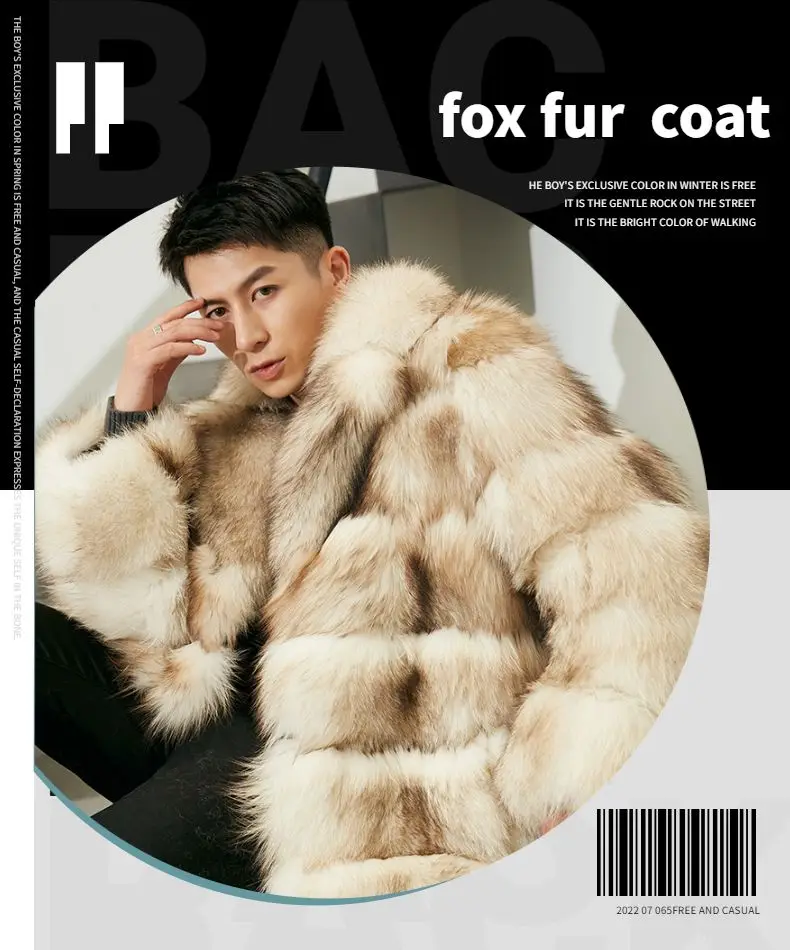 Finland imported SAGA-grade fox fur coat men's 2022 new light luxury hooded fur coat winter