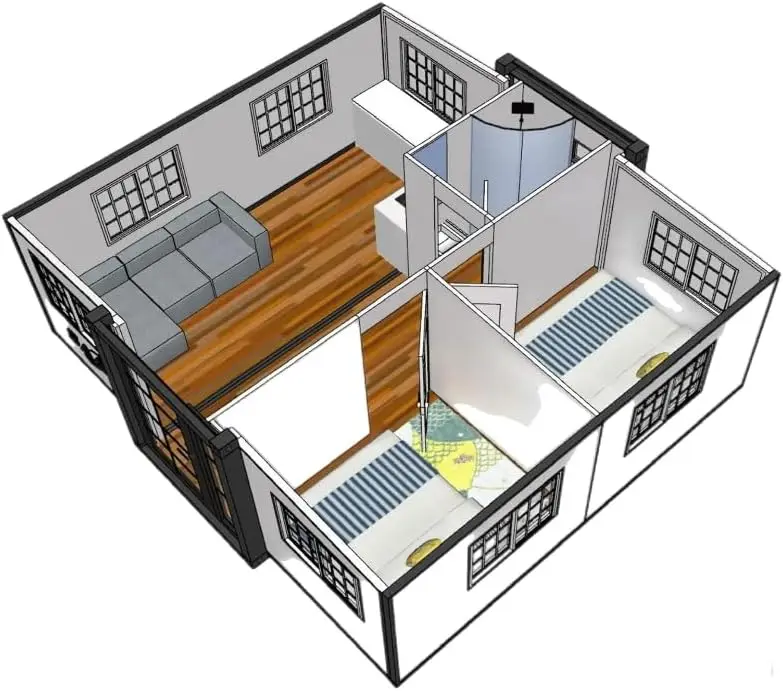 Popular 40ft Expandable Container House 3 Bedroom Prefab Mobile Home Cyclone-Proof Living Room Mall Workshop School Supermarket