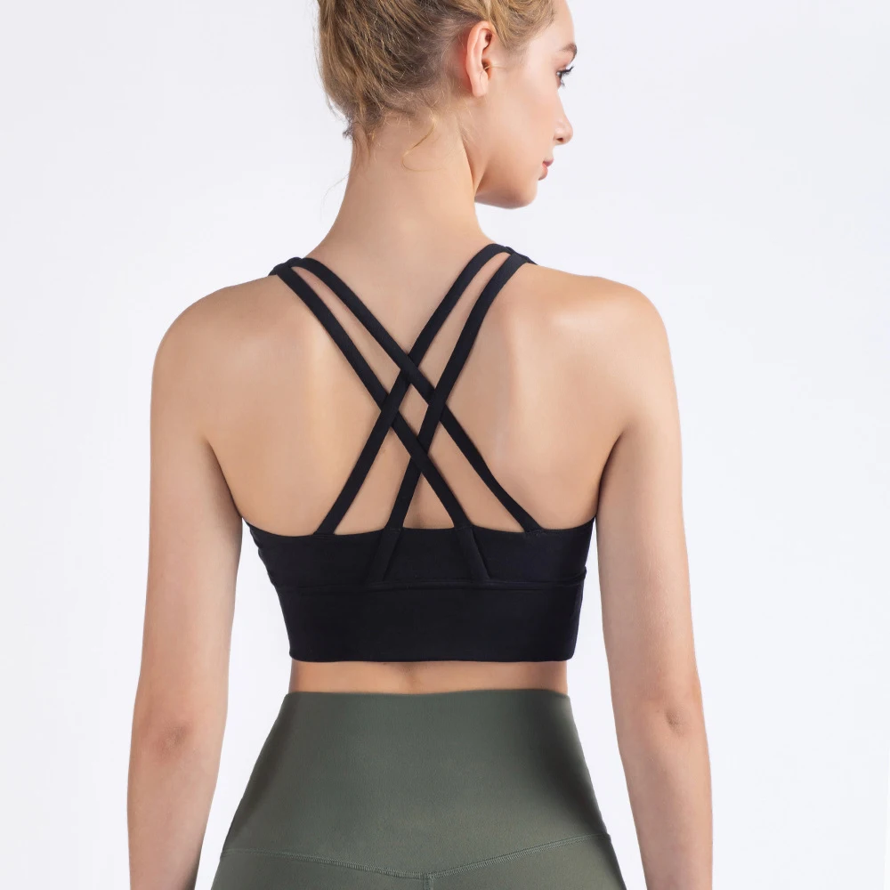 Barely There Cross Yoga Bra High Support Strapless with Chest Pads Front Logo Push-Up Sp detail