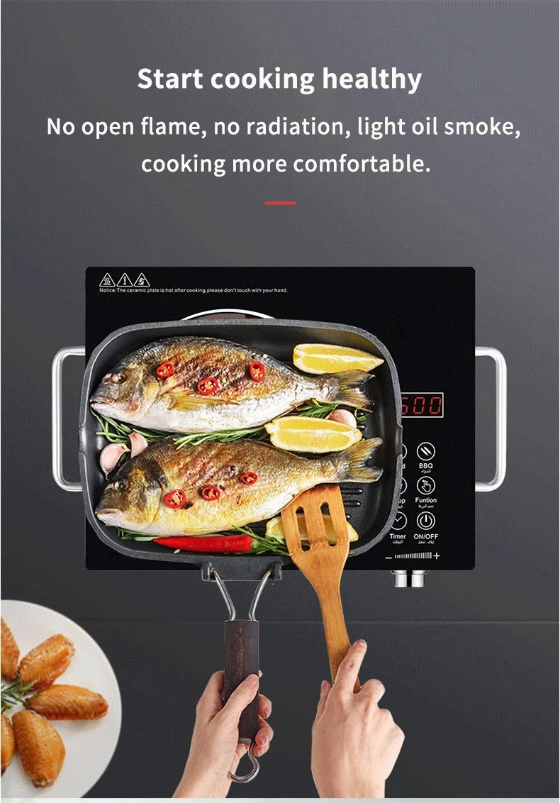 Multifunctional 1-Burner Infrared Cooker Adjustable Power Desktop Electric Ceramic Stove Tabletop Cooktop for Household Use