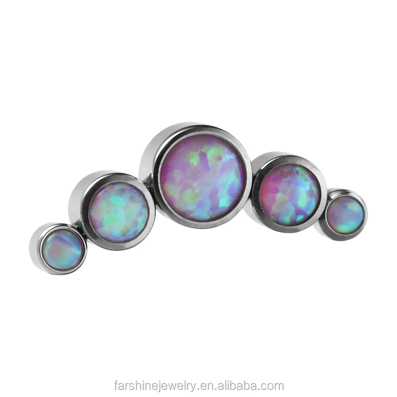 Threaded Cluster Curved Bezel Set Opal Top Ends Piercing ASTM F136 Titanium Internally Body Jewelry Piercing Attachment