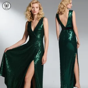 2026 New Style Sequins Women Fashion Summer High Waist Lady Elegant Party Evening Hidden Back Zipper Slit Maxi Dresses