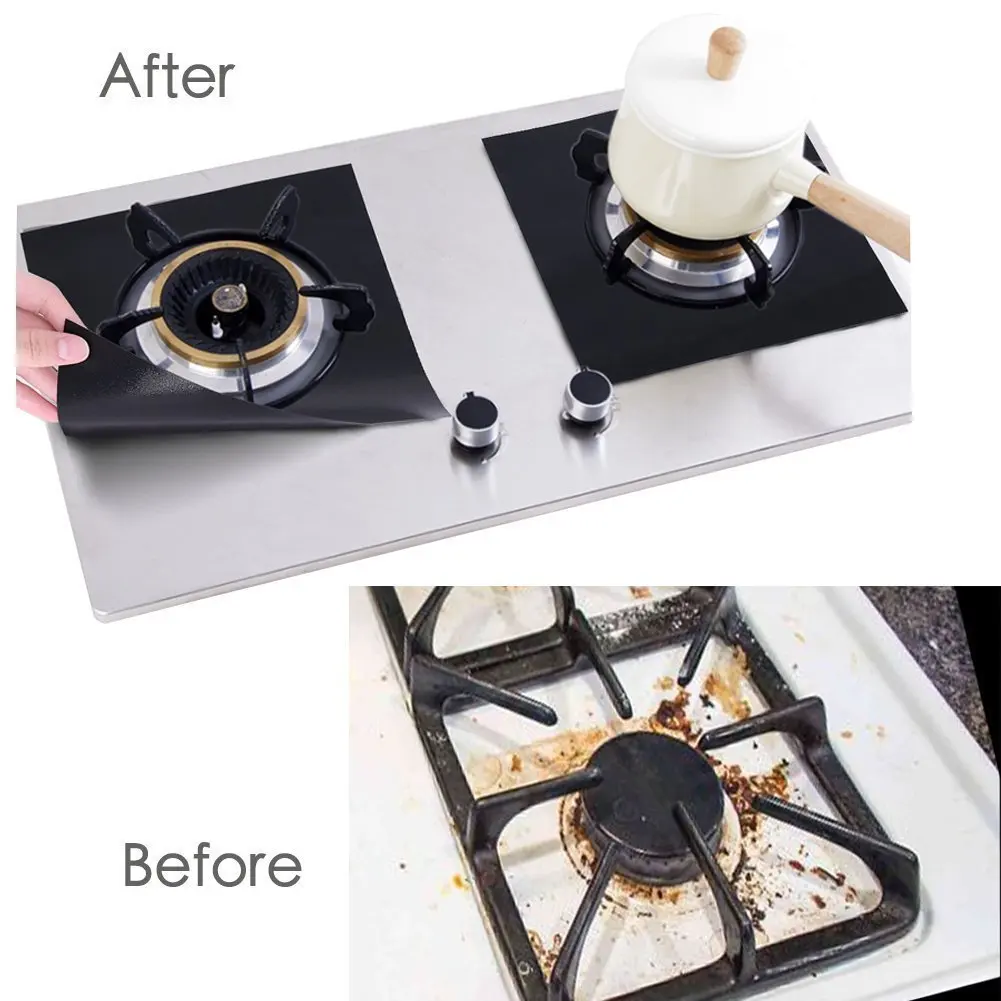 4 Pcs Reusable Gas Stove Top Burner Protector Liner Pad Cover Kitchen Cleaning 