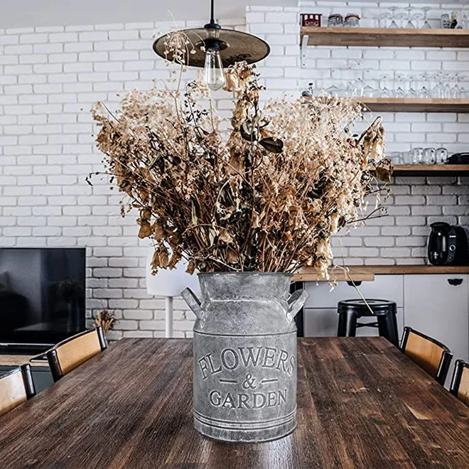 Vaso Per Fiori In Metallo Shabby Chic – Zinco Zincato, Vintage, Con Cuore E Corda, Impermeabile, Per Casa E Giardino, Taglia S 10x21 Cm