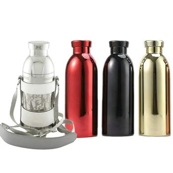 New sports water bottle  BPA free vacuum flask double wall insulated with handle strap electroplate