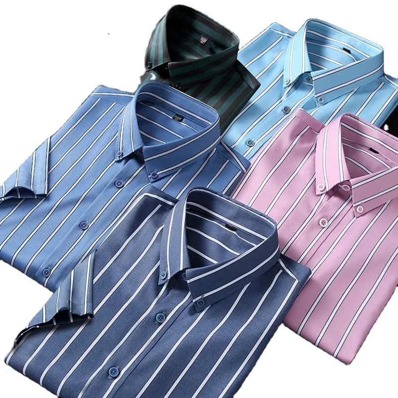 Custom Striped Short Sleeve Men's Shirts Summer Business Casual Silk