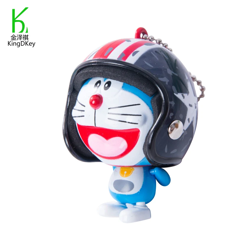 Cute Custom 3D Anime Keychain Cartoon Plastic Cat Doraemon Doll Keychain with Helmet Handbag Schoolbag Pendant
