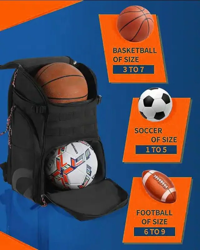 Large Basketball Backpack with Ball Compartment Shoe Pocket