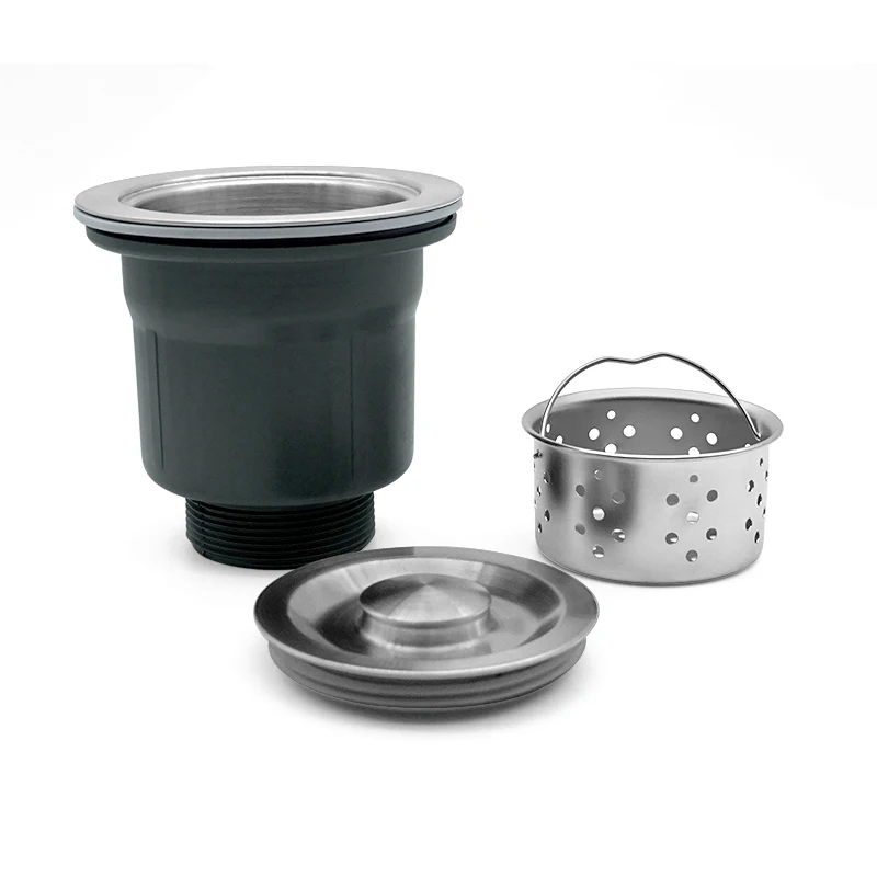 140mm kitchen stainless steel sink drainer outside pp plastic  strainer sink plug use global drainage system-3